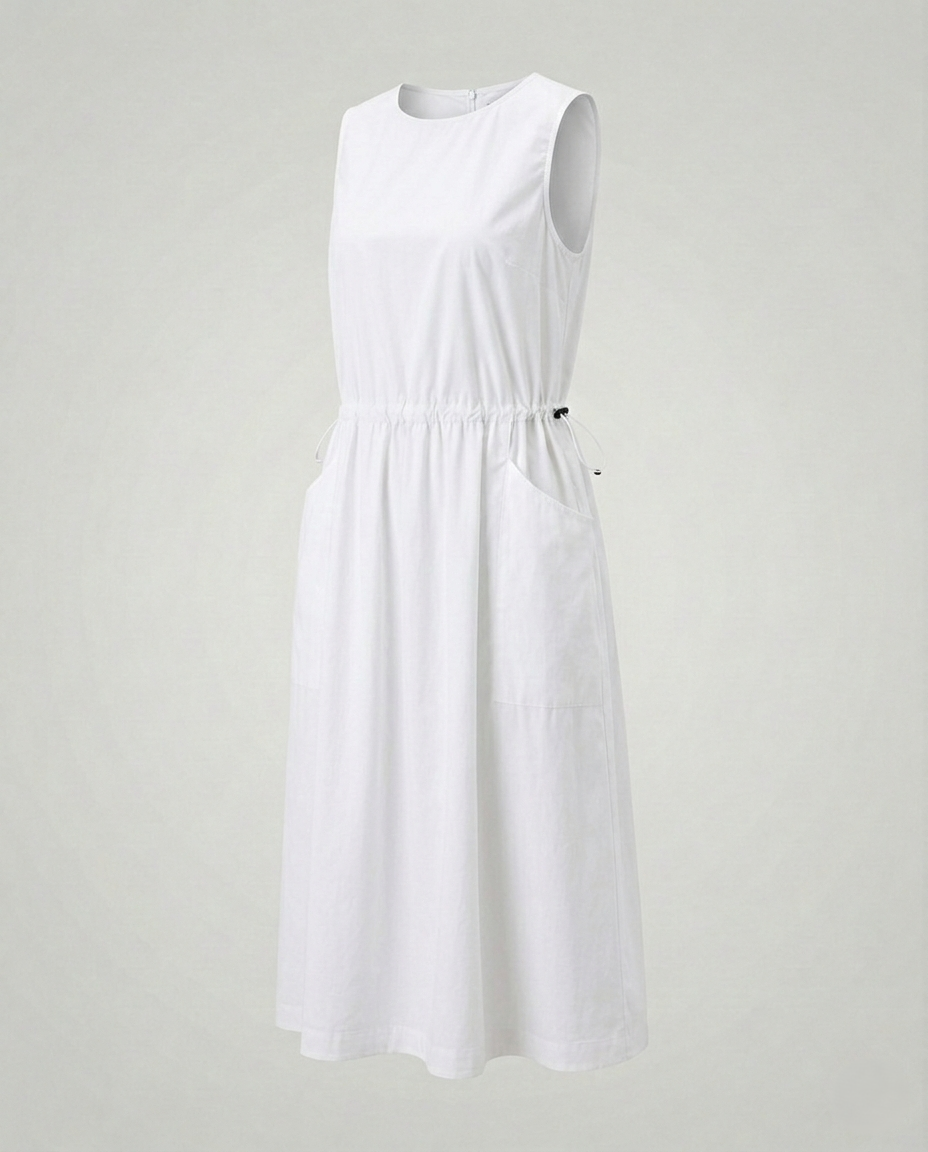 Women's Sleeveless Midi Dress with Drawstring Waist