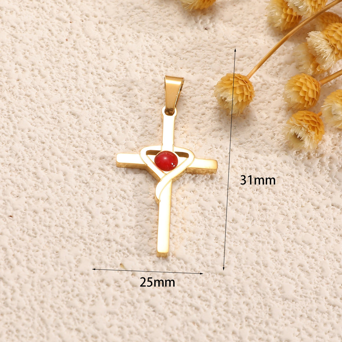 Ladies cross pendant with heart-shaped design and sparkling accents Hapa Style