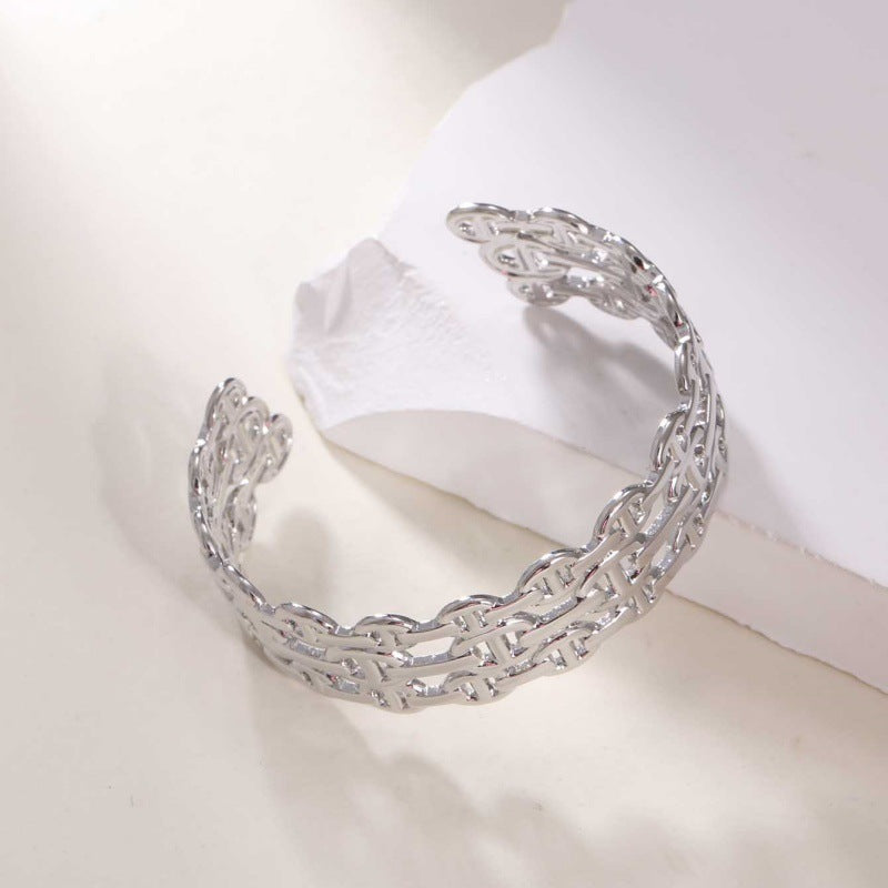 Women's Open Bangle in Modern Bamboo Design Hapa Style