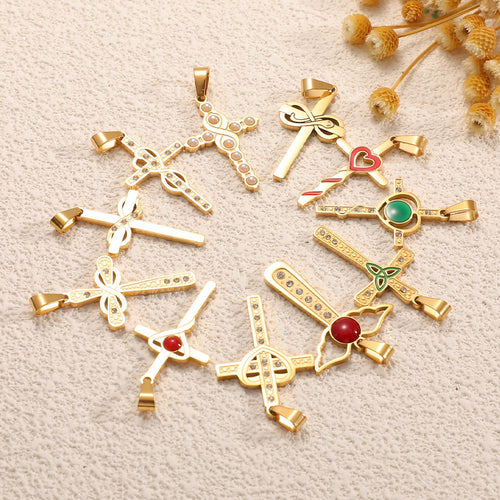 Ladies cross pendant with heart-shaped design and sparkling accents Hapa Style