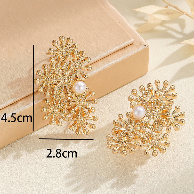 Women’s ear clips with elaborate flower design and pearl accent Hapa Style