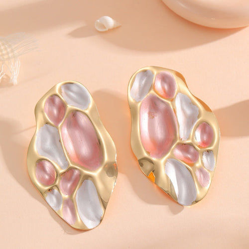 Ladies ear clips with elaborate, colorful shell design Hapa Style