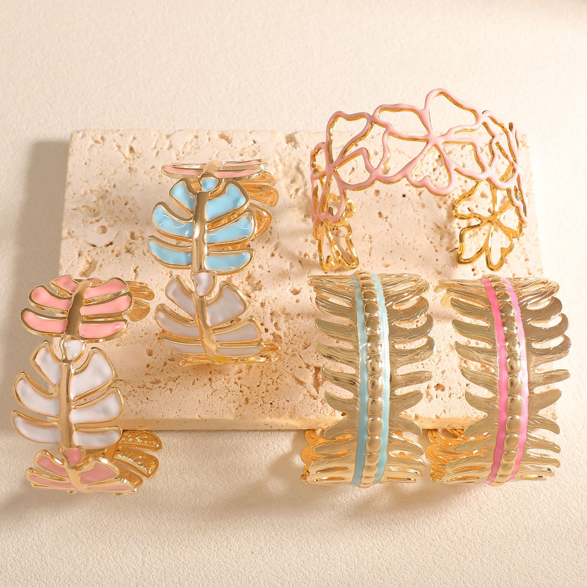 Women Open Bangle in Elegant Leaf Design Hapa Style