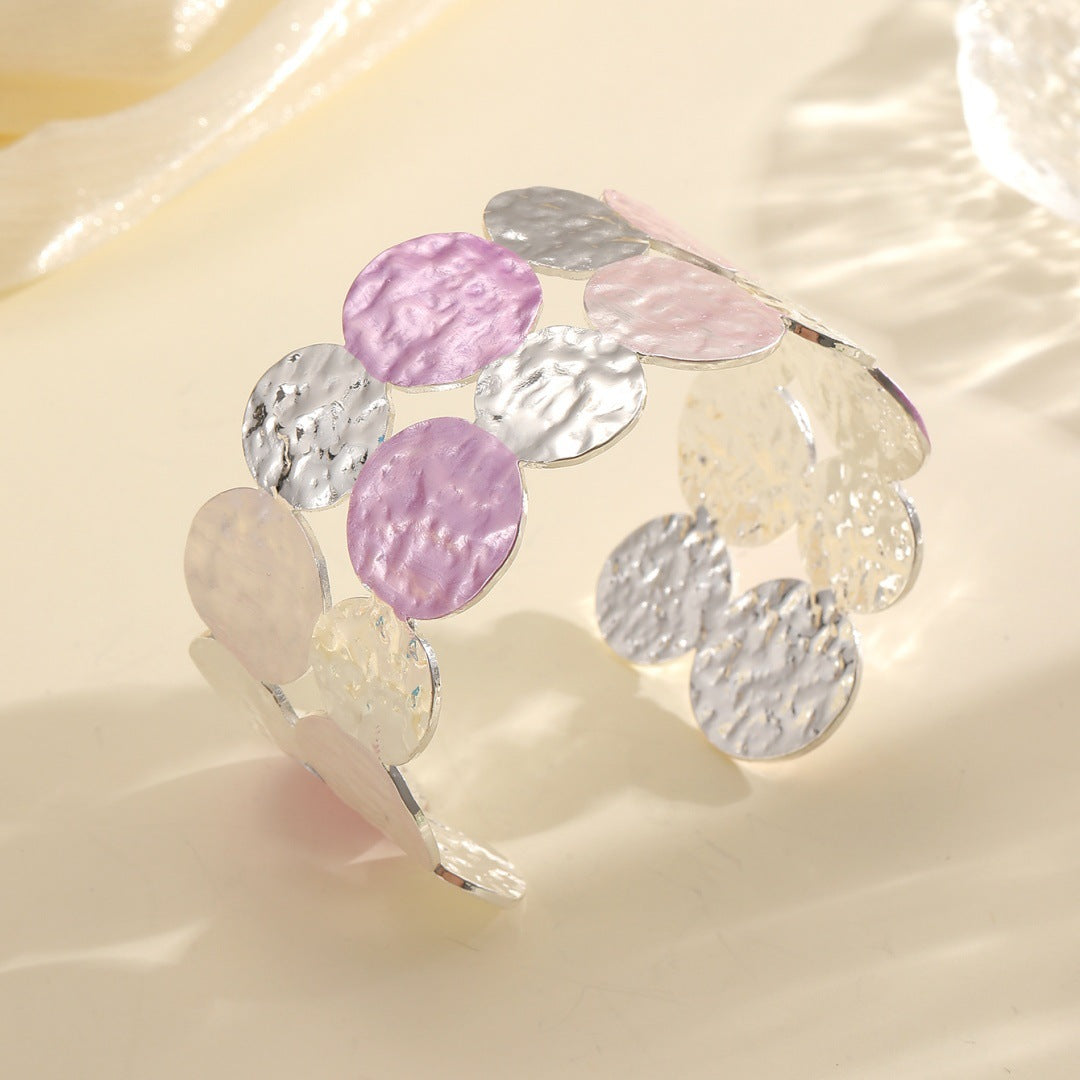 Ladies Open Bangle with Intricate Circle Design Hapa Style