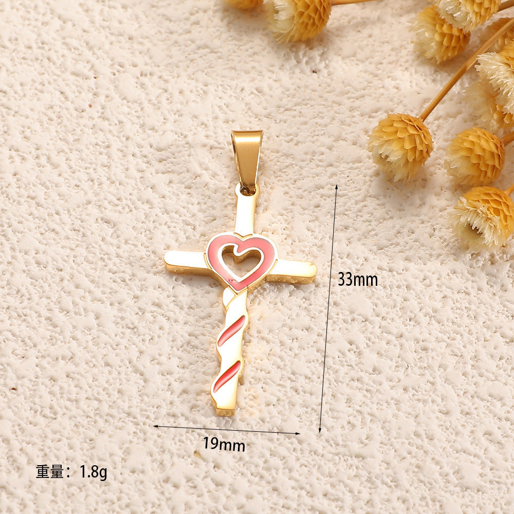 Ladies cross pendant with heart-shaped design and sparkling accents Hapa Style