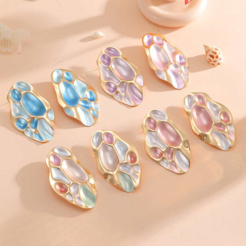 Ladies ear clips with elaborate, colorful shell design Hapa Style