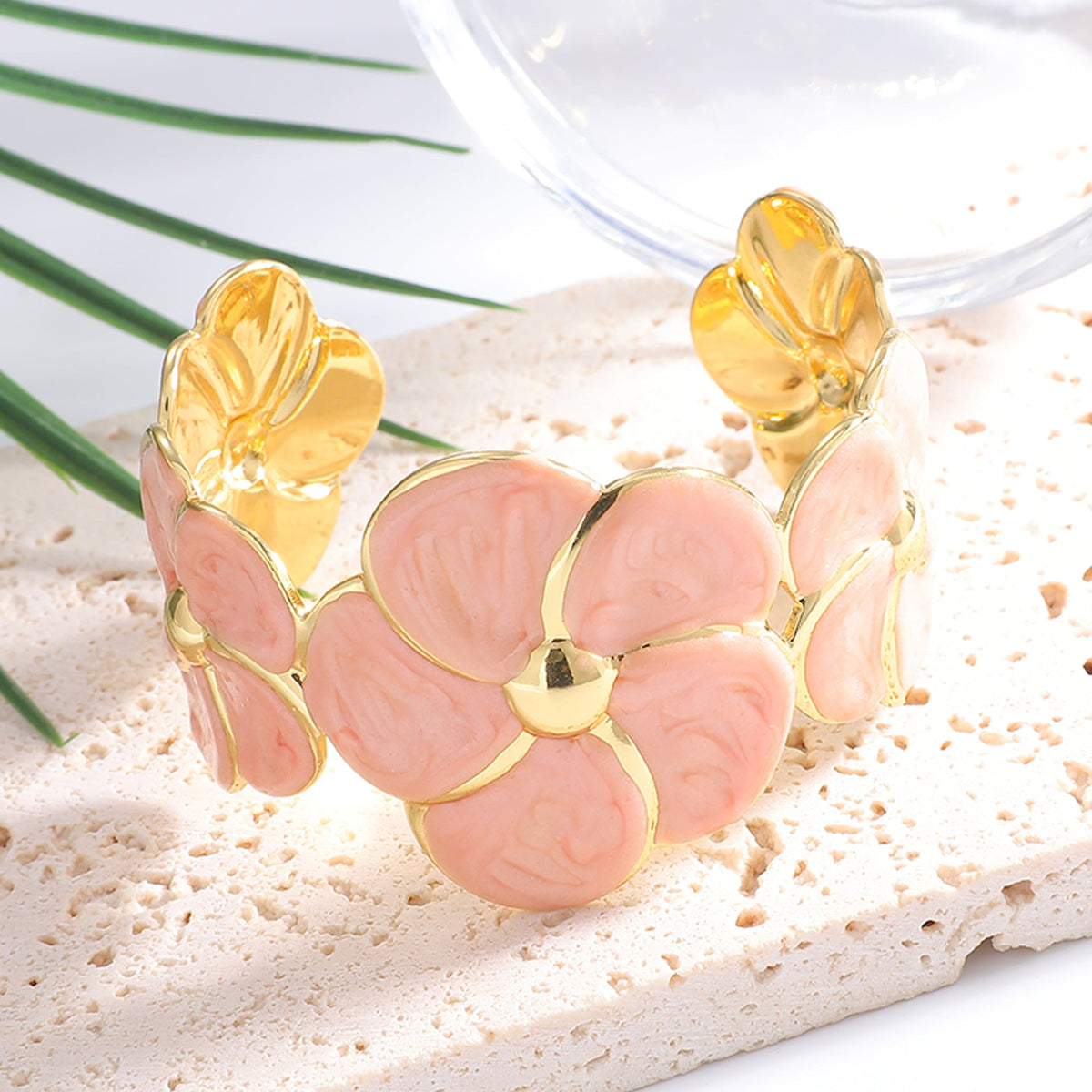 Ladies cuff bracelet with elaborate flower pattern Hapa Style