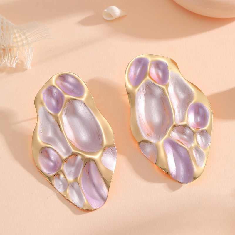 Ladies ear clips with elaborate, colorful shell design Hapa Style