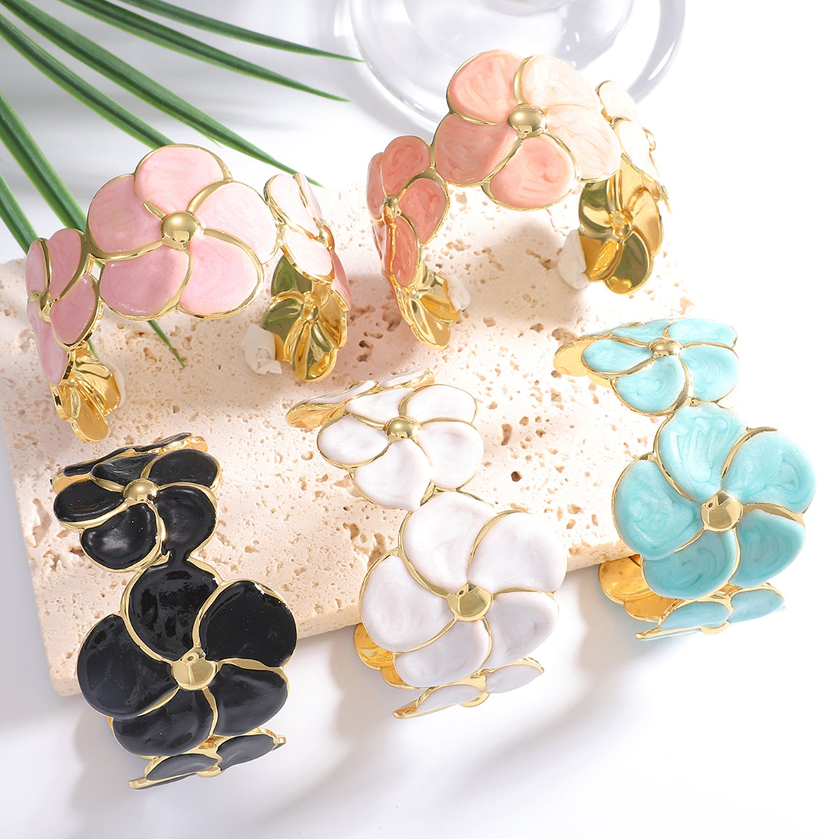 Ladies cuff bracelet with elaborate flower pattern Hapa Style