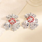 Women’s metal flower earrings with sparkling red accents Hapa Style