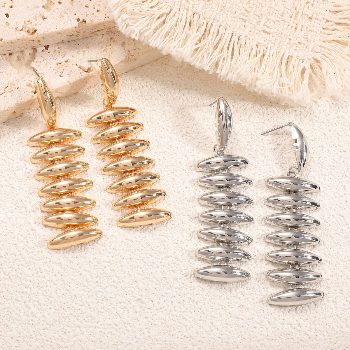 Ladies Hanging Earrings in Modern Spiral Design Hapa Style