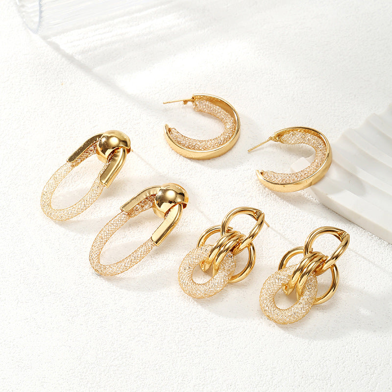 Ladies Hanging Earrings with Innovative, Gold-colored Design Hapa Style