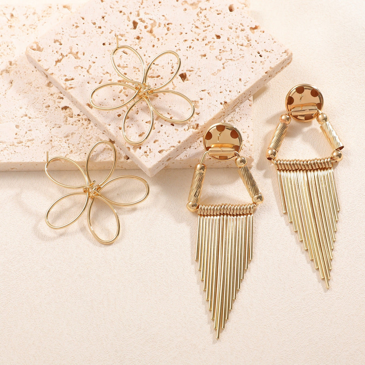 Ladies Hanging Earrings in Artistic Flower Design Hapa Style