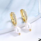 Ladies earrings with elegant zirconia decorations and pearl pendants Hapa Style