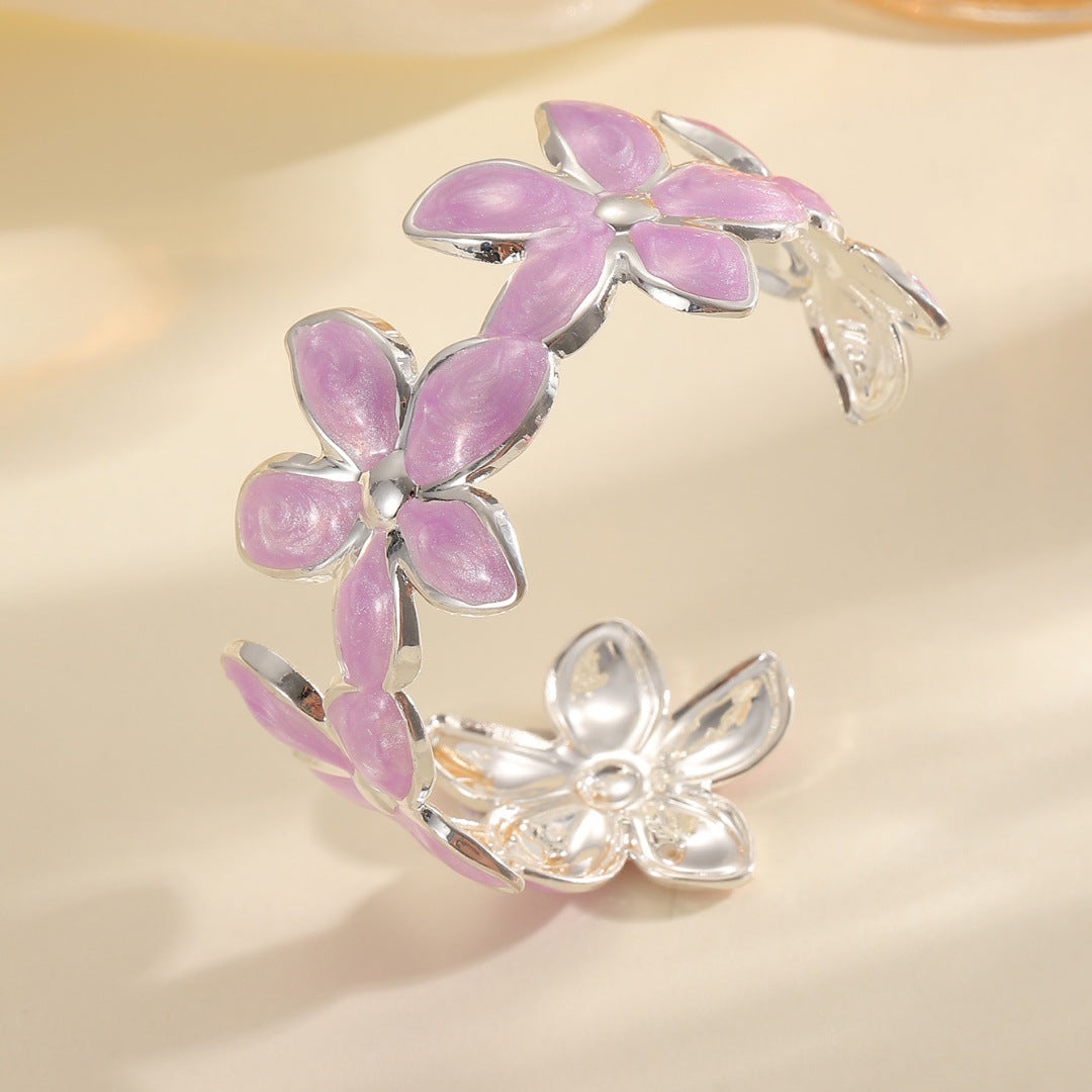 Ladies Open Bangle with Artistic Flower Design Hapa Style
