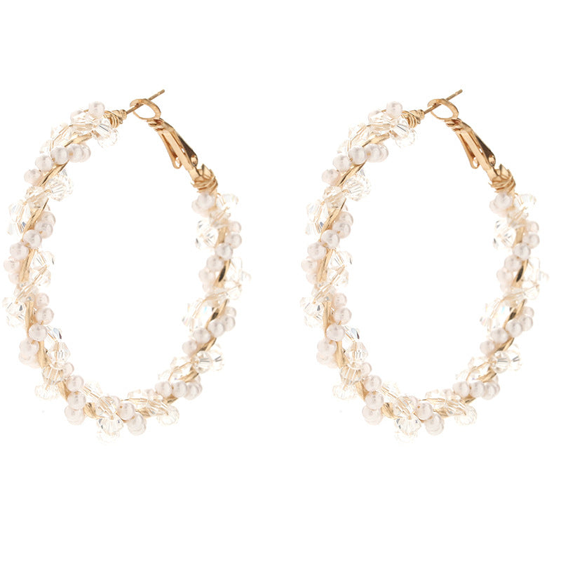 Ladies hoop earrings with luxurious pearl accents and elegant, twisted design Hapa Style