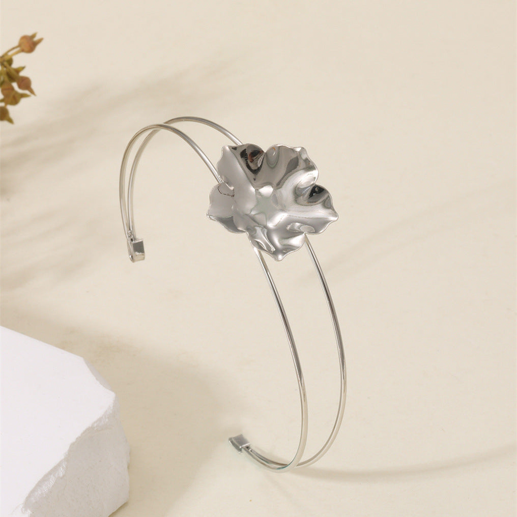 Women Open Bangle with Artistic Flower Motif Hapa Style