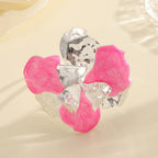 Women's flower-shaped ring made of shiny metal and high-quality epoxy resin Hapa Style