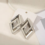 Women's Hanging Earrings with Square Design and Glossy Surface Hapa Style