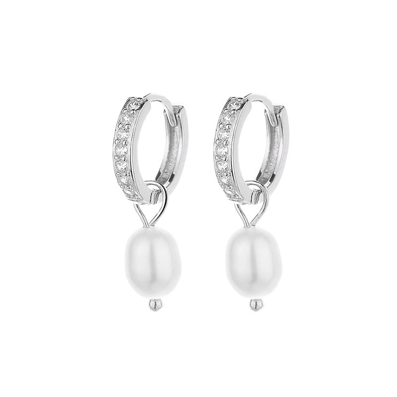 Ladies earrings with elegant zirconia decorations and pearl pendants Hapa Style