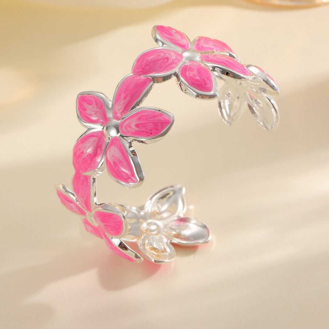 Ladies Open Bangle with Artistic Flower Design Hapa Style