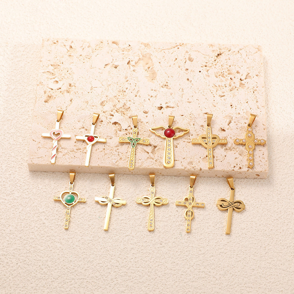 Ladies cross pendant with heart-shaped design and sparkling accents Hapa Style