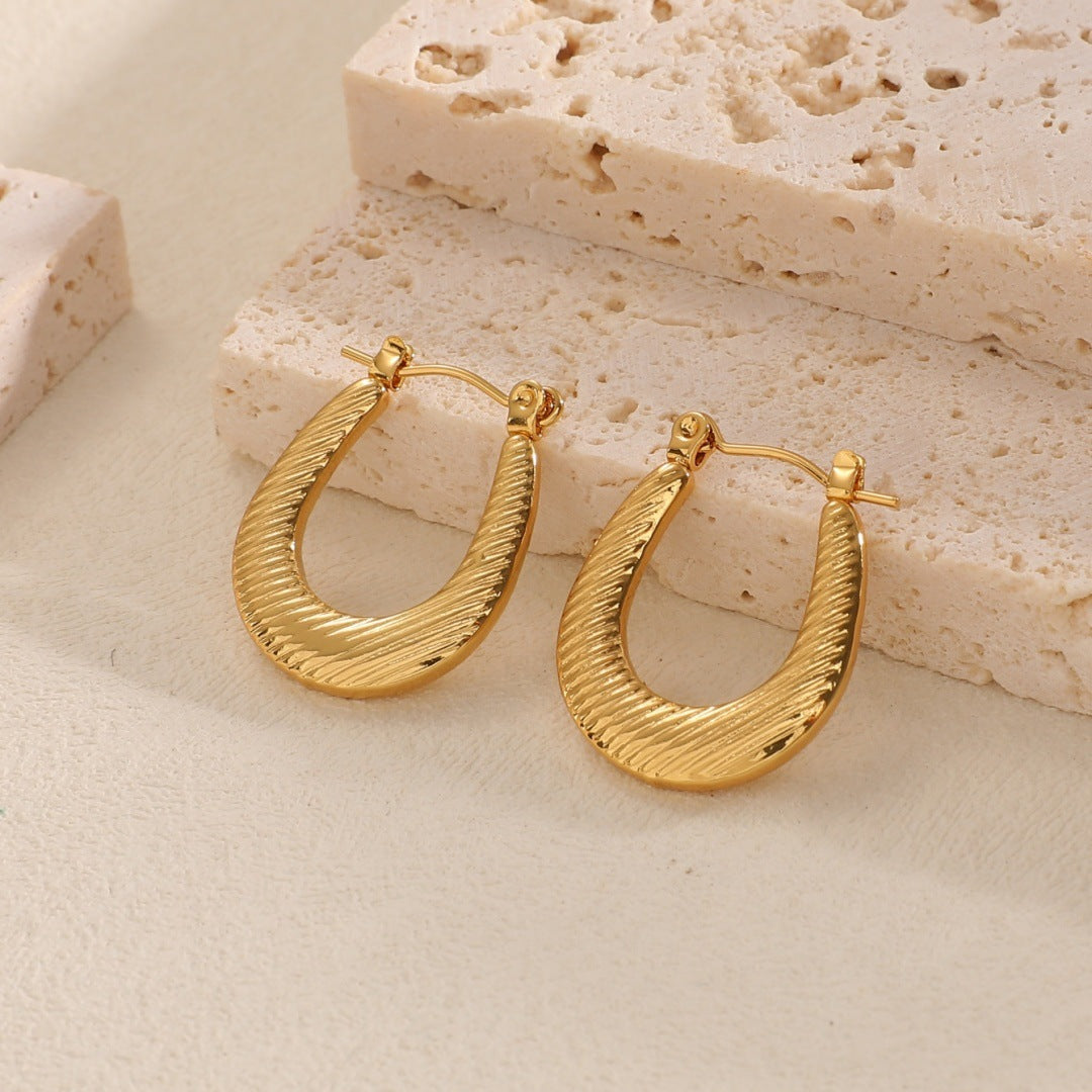 Women's Hanging Earrings with Integrated, Textured Design Hapa Style