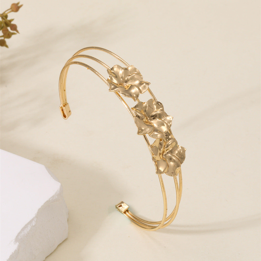 Women Open Bangle with Artistic Flower Motif Hapa Style