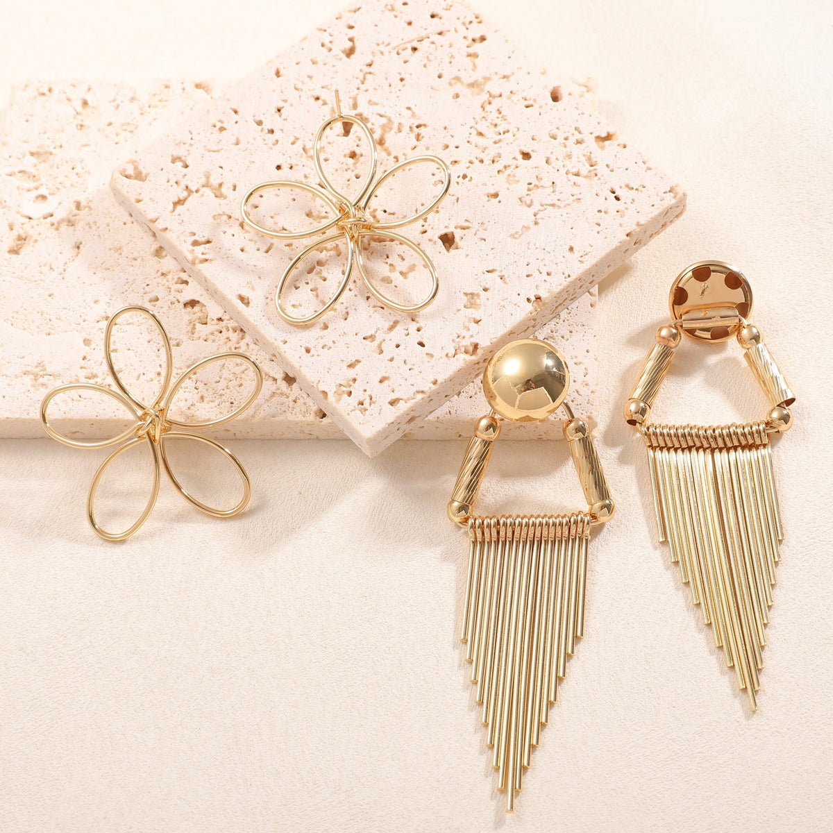 Ladies Hanging Earrings in Artistic Flower Design Hapa Style
