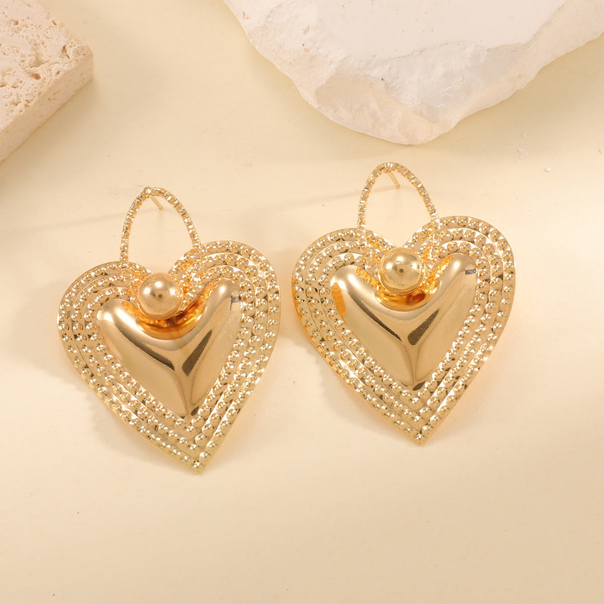 Ladies Heart-Shaped Earrings with Sparkling Zircon Decorations Hapa Style