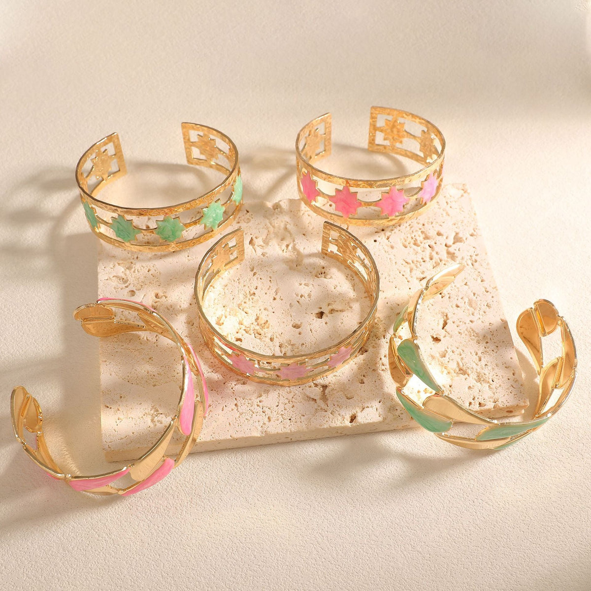 Women's Open Bangle with Elegant Leaf Design Hapa Style