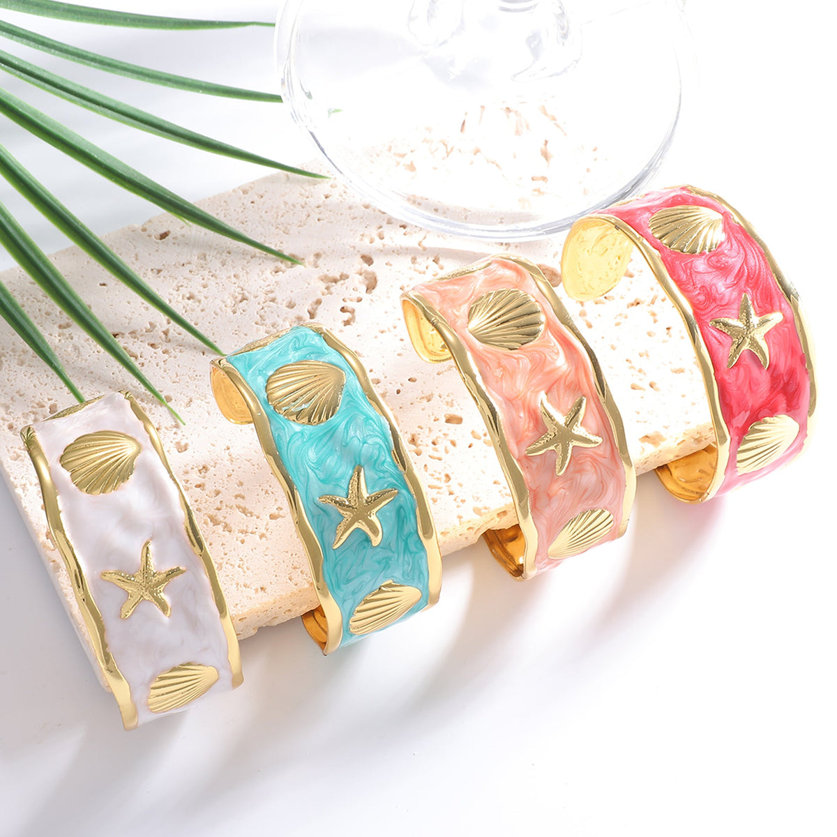 Women's Bangle with Maritime Shell and Starfish Design Hapa Style