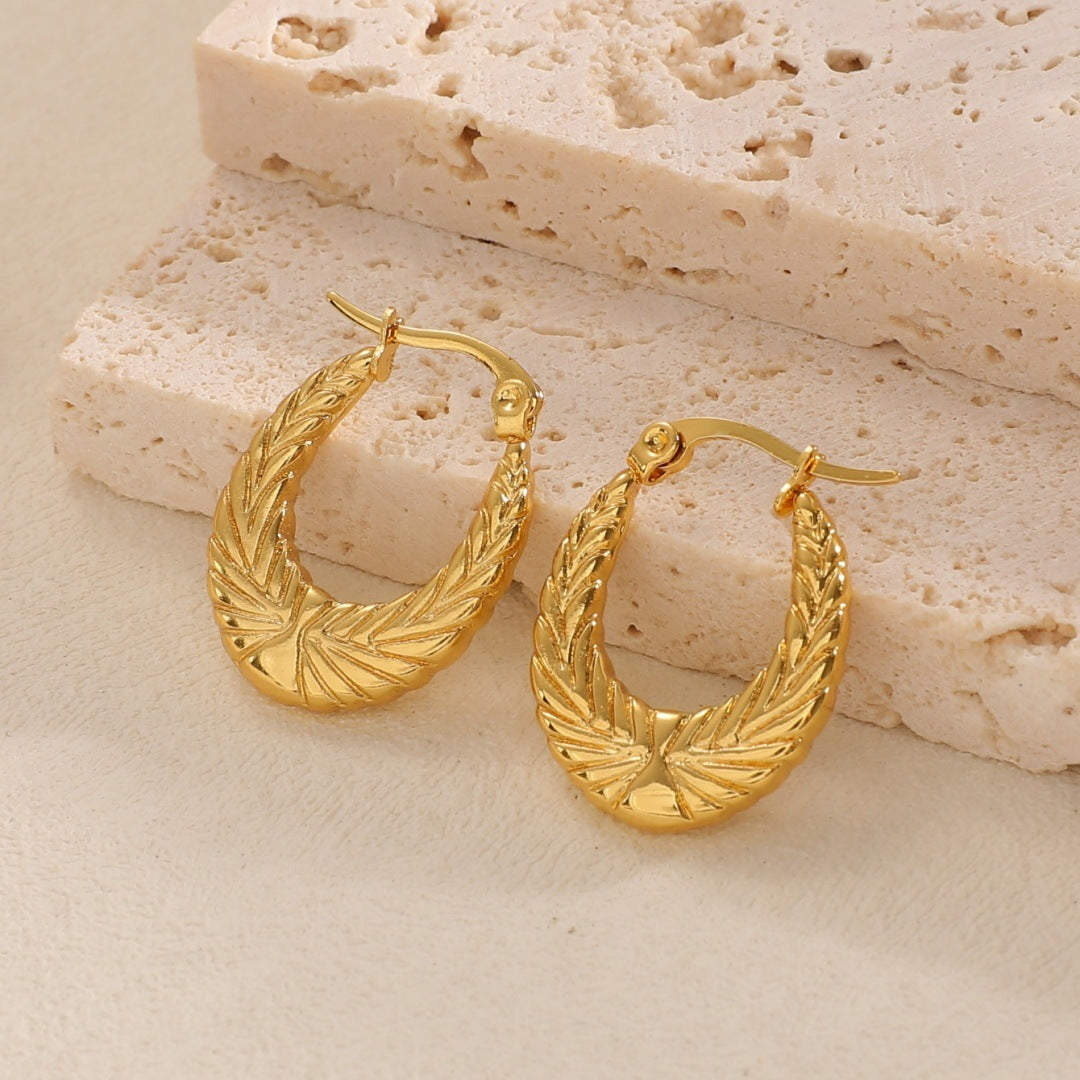 Women's Hanging Earrings with Integrated, Textured Design Hapa Style