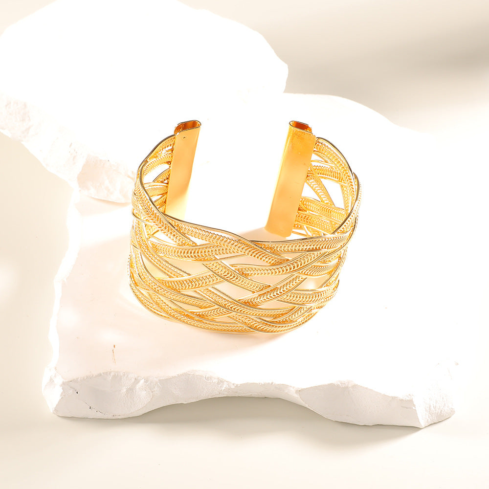Women Open Bangle with Artistic Relief Design Hapa Style