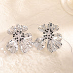 Women’s metal flower earrings with sparkling red accents Hapa Style