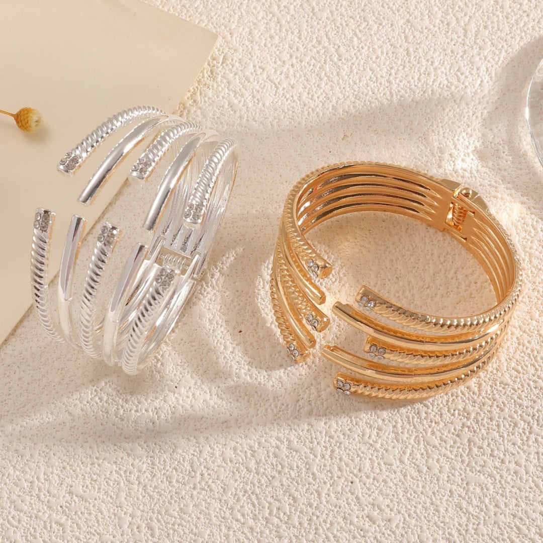 Women's Open Bangle with Modern, Layered Design Hapa Style