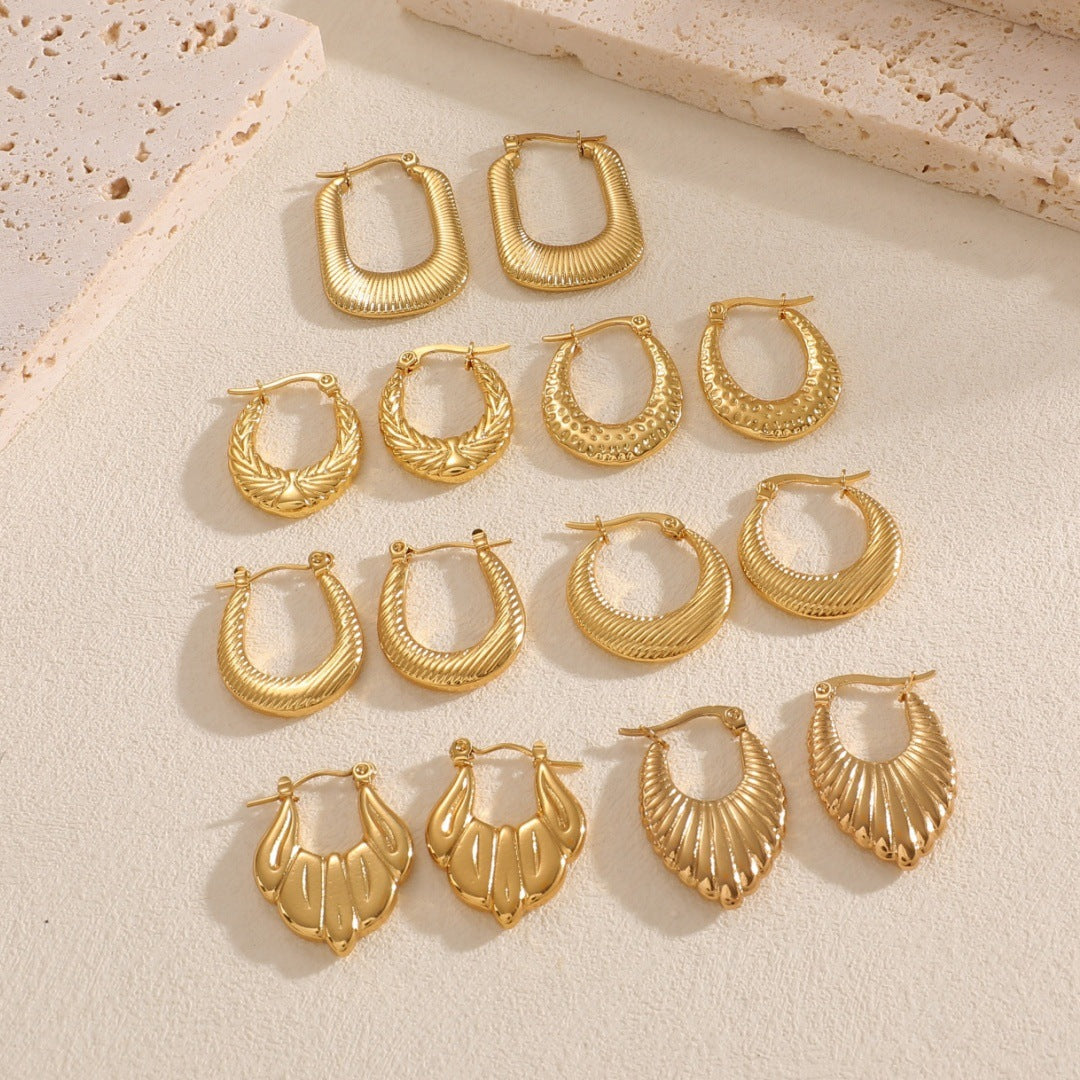 Women's Hanging Earrings with Integrated, Textured Design Hapa Style