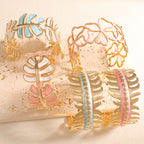 Women Open Bangle in Elegant Leaf Design Hapa Style