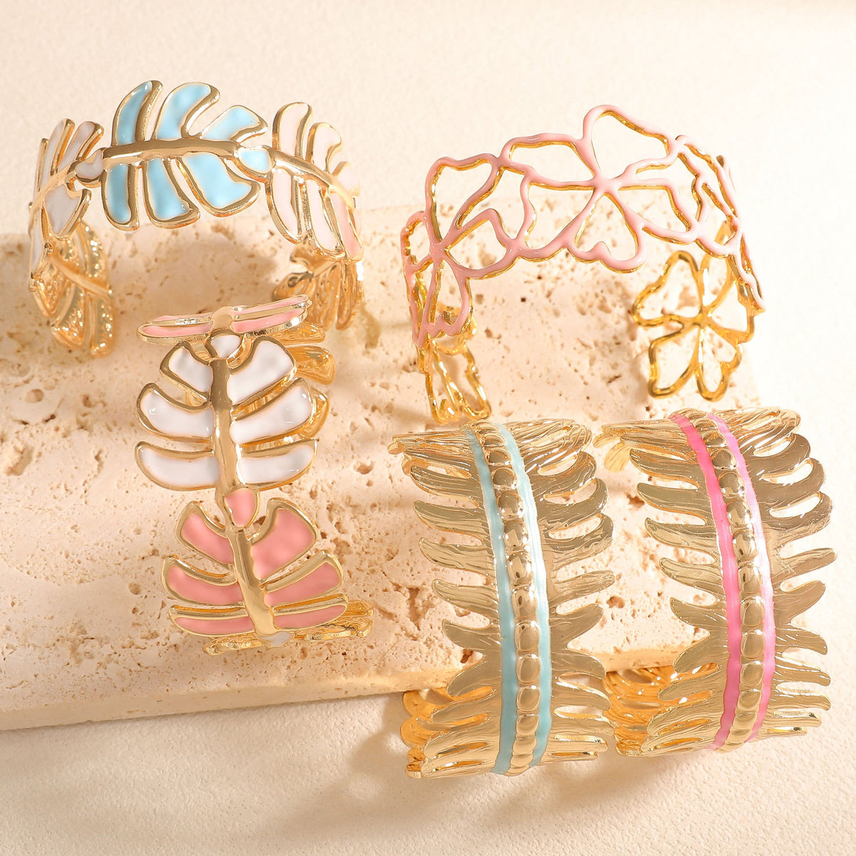Women Open Bangle in Elegant Leaf Design Hapa Style