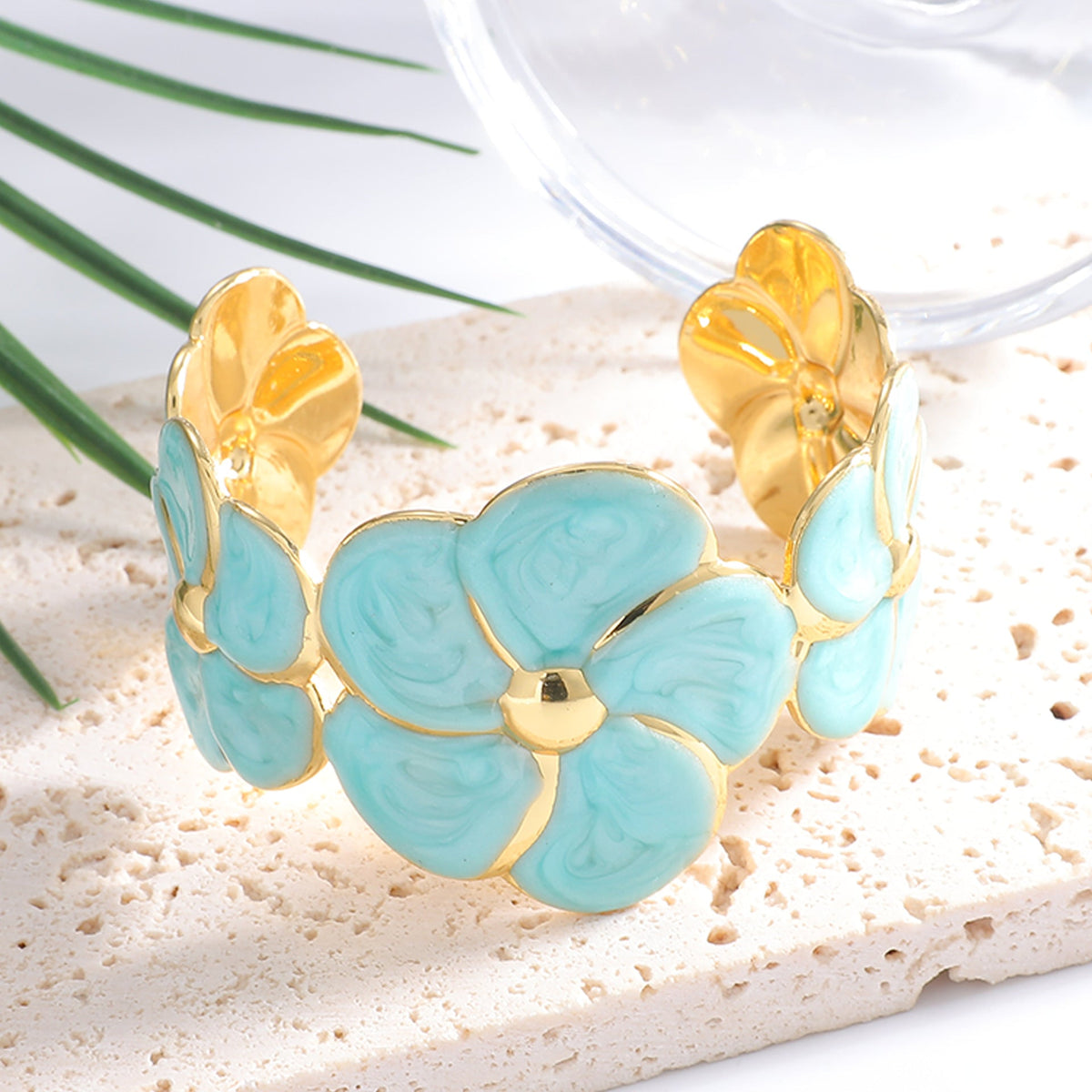 Ladies cuff bracelet with elaborate flower pattern Hapa Style