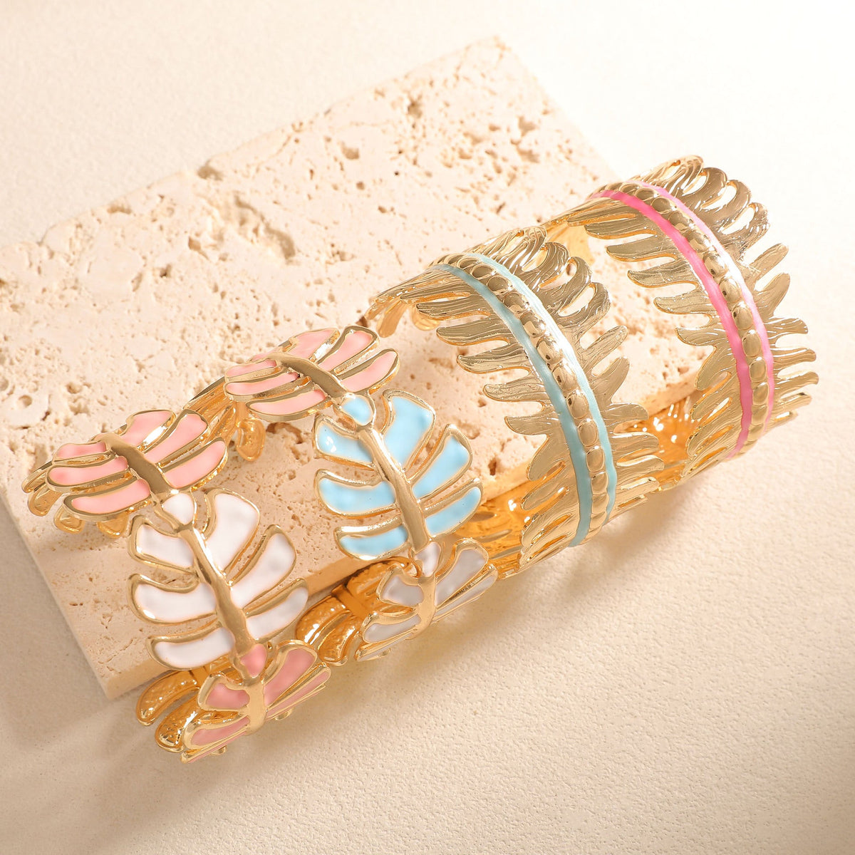 Women Open Bangle in Elegant Leaf Design Hapa Style