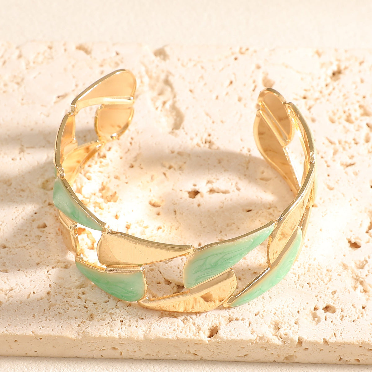 Women's Open Bangle with Elegant Leaf Design Hapa Style
