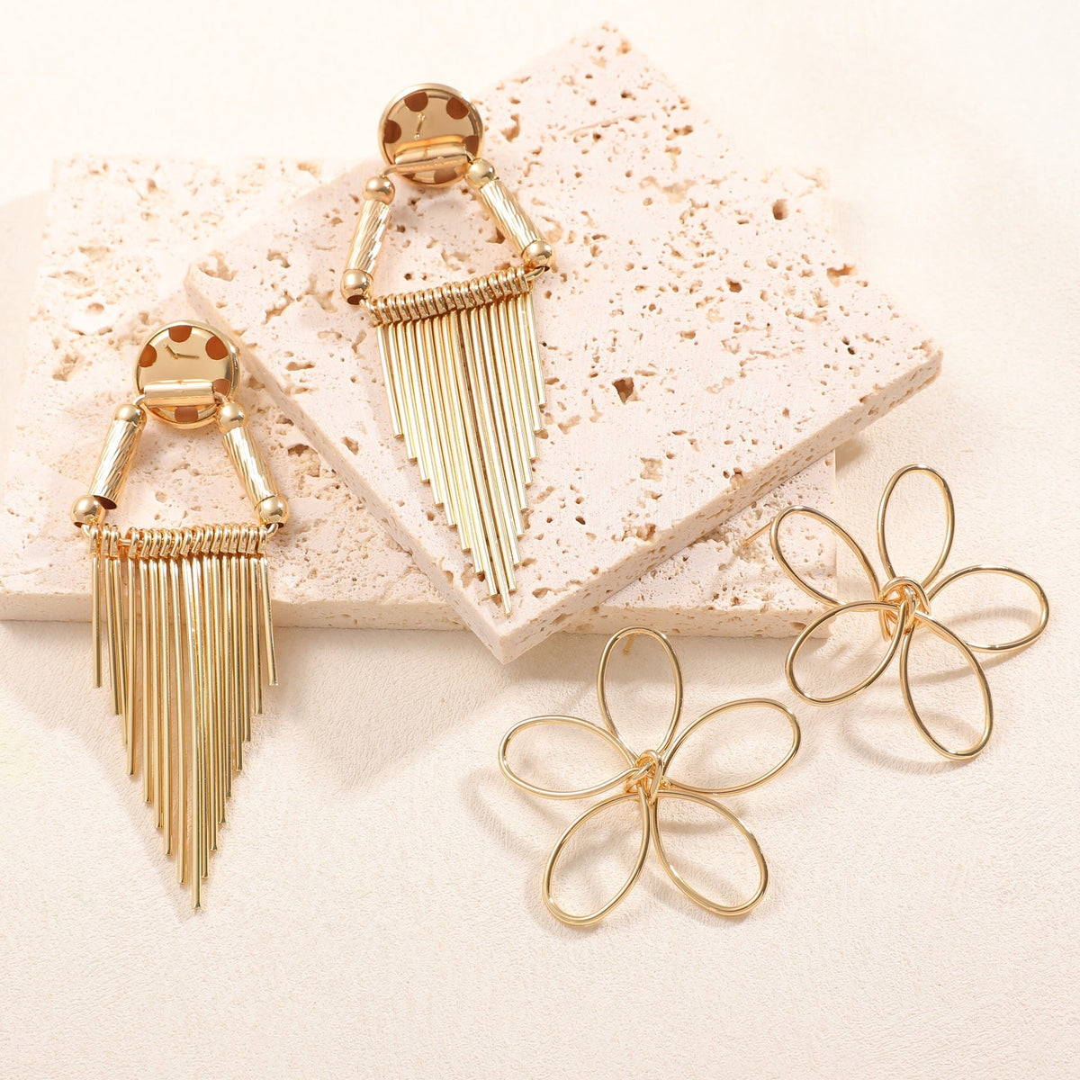 Ladies Hanging Earrings in Artistic Flower Design Hapa Style