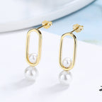 Women's stud earrings with modern oval design and elegant pearls Hapa Style