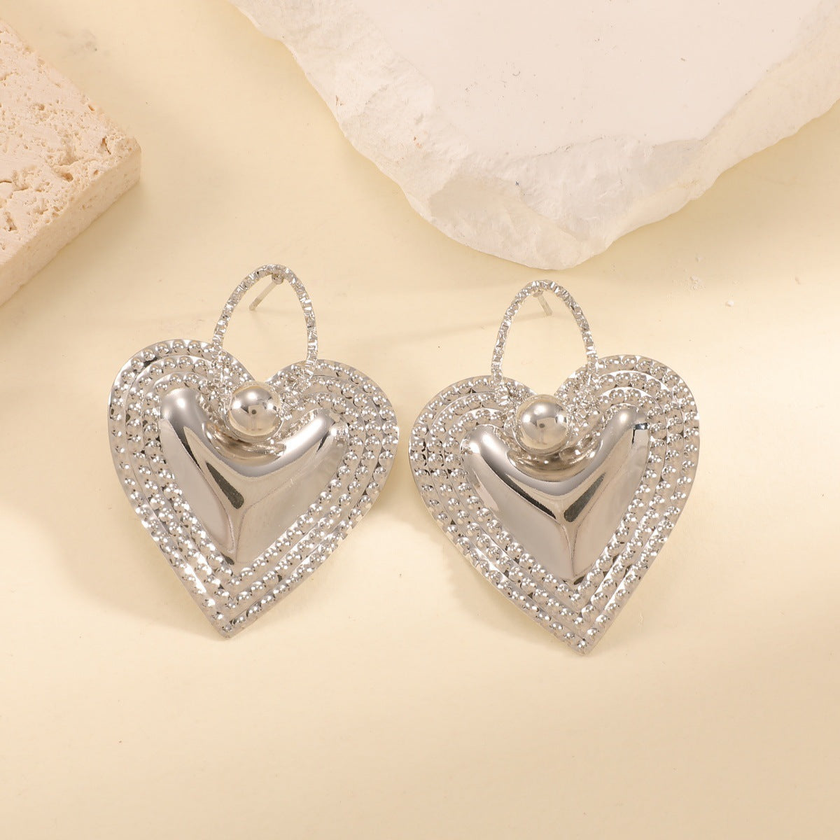 Ladies Heart-Shaped Earrings with Sparkling Zircon Decorations Hapa Style