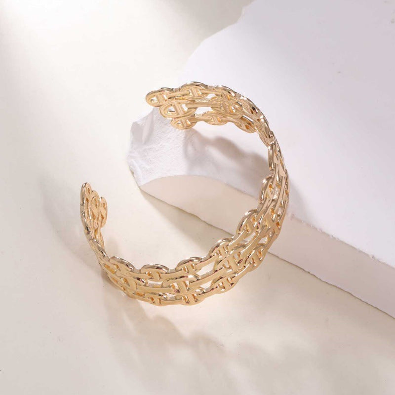 Women's Open Bangle in Modern Bamboo Design Hapa Style