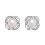 Ladies earrings with artistic pearl design and sparkling zirconia Hapa Style