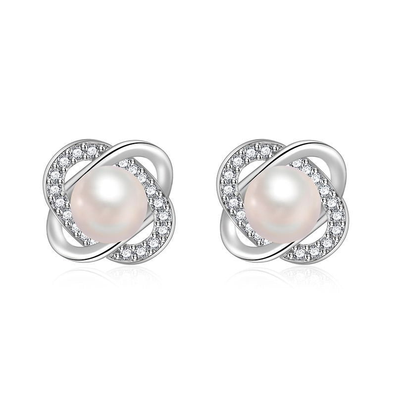 Ladies earrings with artistic pearl design and sparkling zirconia Hapa Style