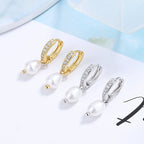 Ladies earrings with elegant zirconia decorations and pearl pendants Hapa Style