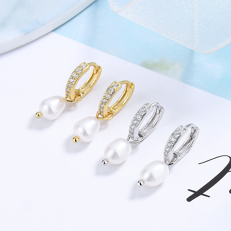 Ladies earrings with elegant zirconia decorations and pearl pendants Hapa Style